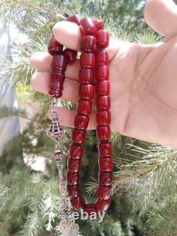Antique Faturan Germany veins Red Cherry Amber Bakelite Genuine Prayer Beads