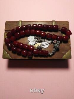 Antique Faturan Germany veins Red Cherry Amber Bakelite Genuine Prayer Beads