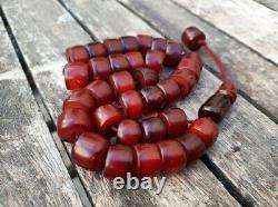 Antique Faturan Ottoman Cherry Amber Bakelite Rosary Prayer 33 Beads 57gr RARE