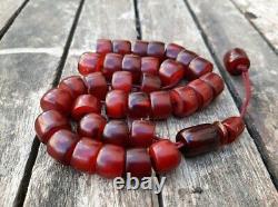 Antique Faturan Ottoman Cherry Amber Bakelite Rosary Prayer 33 Beads 57gr RARE