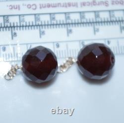 Antique Genuine 14k Gold 11mm Faceted Cherry Amber Earrings Drop Jackets