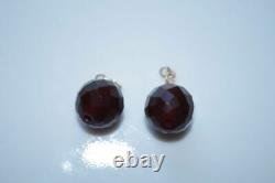 Antique Genuine 14k Gold Rose Coral &faceted Cherry Amber Earrings Drop Jackets