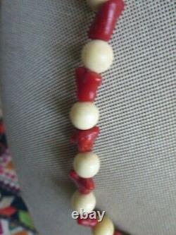 Antique Genuine Red Coral Beads 14k Necklace