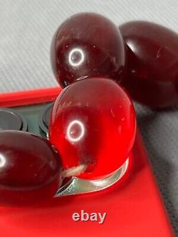 Antique German Art Deco Cherry Red Amber Bakelite Beads Necklace Faturan 93gr