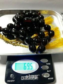 Antique German Faturan Bakelite cherry amber PRAYER new cut Tasbih BEADS 69.5 Gr