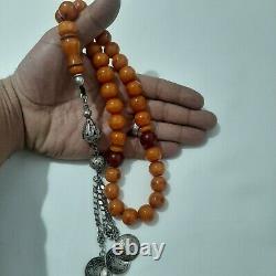 Antique German Faturan Bakelite misky veins cherry amber Prayer beads 103gra