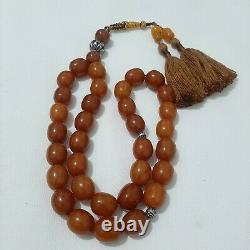 Antique German Faturan Bakelite misky veins cherry amber Prayer beads 110gra