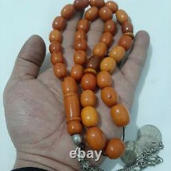 Antique German Faturan Bakelite misky veins cherry amber Prayer beads 85gra