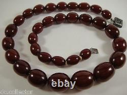 Antique Heavy Bakelite Cherry Amber Barrel Marbled Bead Necklace Faturan Estate