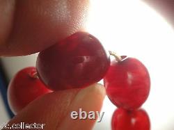 Antique Heavy Bakelite Cherry Amber Barrel Marbled Bead Necklace Faturan Estate