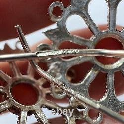 Antique Jewelry Filigree Silver 800 Women's Earrings Natural Red Coral Marked