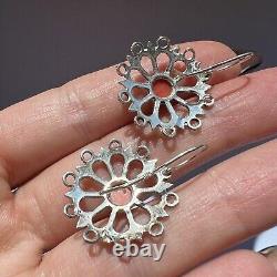 Antique Jewelry Filigree Silver 800 Women's Earrings Natural Red Coral Marked