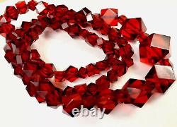 Antique Large Art Deco Cherry Amber Faceted Bakelite Graduated Bead Necklace 82g