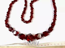 Antique Large Art Deco Cherry Amber Faceted Bakelite Graduated Bead Necklace 82g