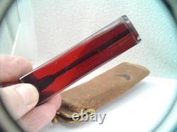 Antique Large Cherry Amber Bakelite Cigarette Holder In Leather Case 22.6 Grams