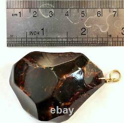 Antique Large Untreated Natural Cherry Amber Pendant with 14K Solid Gold Bail