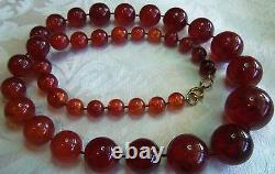 Antique Long Cherry Amber Graduated Bead Necklace Nice 76 Gr Tested