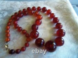Antique Long Cherry Amber Graduated Bead Necklace Nice 76 Gr Tested