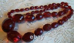 Antique Long Large 27 inch Cherry Amber Bakelite Bead Necklace Beautiful 56 gr