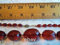 Antique Long Large 27 inch Cherry Amber Bakelite Bead Necklace Beautiful 56 gr