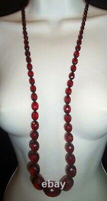 Antique Long Large 38 inch Cherry Amber Bakelite Bead Necklace Beautiful 85gr