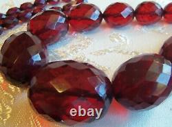 Antique Long Large 38 inch Cherry Amber Bakelite Bead Necklace Beautiful 85gr