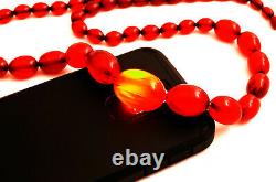 Antique Marbled Cherry Amber Bakelite Beads Necklace 69g