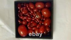 Antique Marbled Cherry Amber Bakelite Necklaces Loose Beads 118g