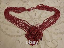 Antique Mediterranean Red Seed Coral Multi-Strand- Bead Hand Made Necklace RARE