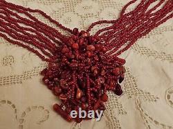 Antique Mediterranean Red Seed Coral Multi-Strand- Bead Hand Made Necklace RARE