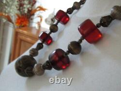 Antique Middle Eastern Necklace Baluch Beads and Rare Cherry Amber 24 Long