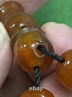 Antique Miscky Carrot? Color damari Cherry Amber bakelite islamic 33 beads R2