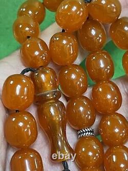 Antique Miscky Carrot? Color damari Cherry Amber bakelite islamic 33 beads R2
