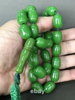 Antique Miscky Green damari Cherry Amber bakelite islamic prayer 33 beads 76G