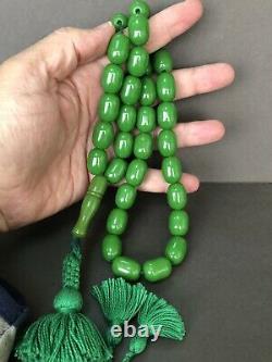 Antique Miscky Green damari Cherry Amber bakelite islamic prayer 33 beads 76G