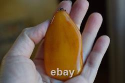 Antique Natural Amber Pendant Egg Yolk Butterscotch From Denmark 1950's 19g big