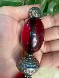 Antique Old Bakelite Red Amber Alpaca Metal Handmade Necklace amulet pendant Use