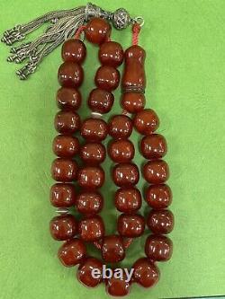 Antique Ottoman Damari Faturan cherry amber bakelite islamic prayer beads 110g
