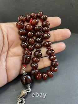 Antique Ottoman Damari Faturan cherry amber bakelite islamic prayer beads 38g R