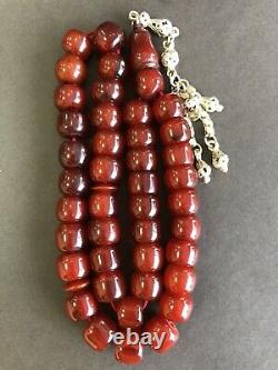 Antique Ottoman Damari Faturan cherry amber bakelite islamic prayer beads 71g R
