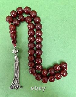 Antique Ottoman Damari Faturan cherry amber bakelite islamic prayer beads 76g