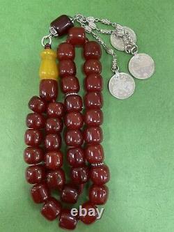 Antique Ottoman Damari Faturan cherry amber bakelite islamic prayer beads 81g