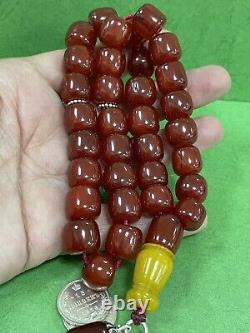 Antique Ottoman Damari Faturan cherry amber bakelite islamic prayer beads 81g
