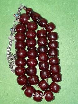 Antique Ottoman Damari Faturan cherry amber bakelite islamic prayer beads 83g