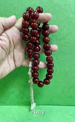 Antique Ottoman Damari Faturan cherry amber bakelite islamic prayer beads 86g R