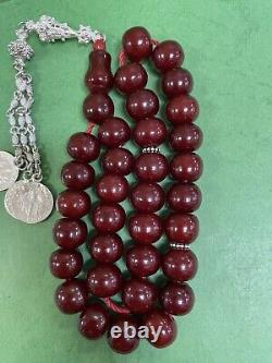 Antique Ottoman Damari Faturan cherry amber bakelite islamic prayer beads 86g R