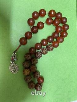 Antique Ottoman Damari Faturan cherry amber bakelite islamic prayer beads 90g R