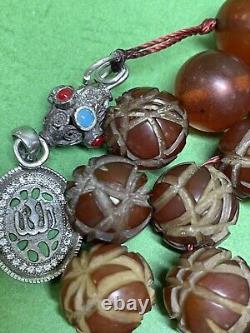 Antique Ottoman Damari Faturan cherry amber bakelite islamic prayer beads 90g R