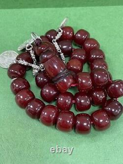 Antique Ottoman Damari Faturan cherry amber bakelite islamic prayer beads 94g