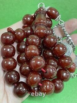 Antique Ottoman Damari Faturan cherry amber bakelite islamic prayer beads 94g R